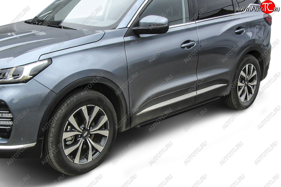 7 199 р. Защита порогов Slitkoff (Ø 42 мм)  Chery Tiggo 7 PRO (2019-2025) (Цвет: черный)  с доставкой в г. Кемерово