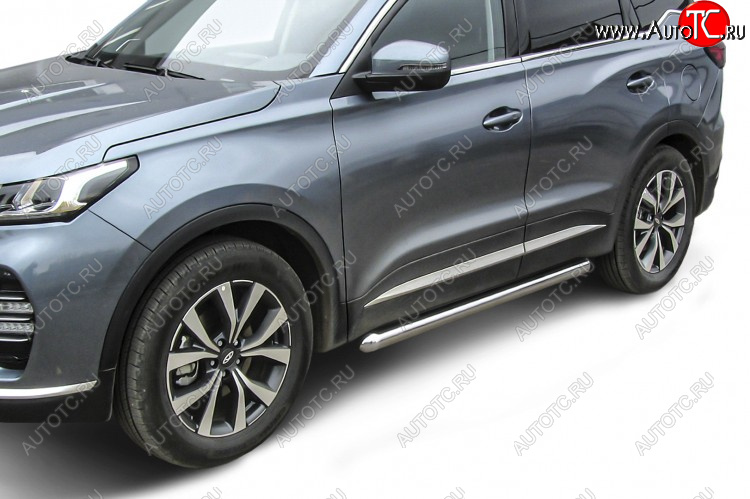 13 999 р. Защита порогов Slitkoff (Ø 76 мм, труба)  Chery Tiggo 7 PRO (2019-2025) (Нержавеющая сталь)  с доставкой в г. Кемерово