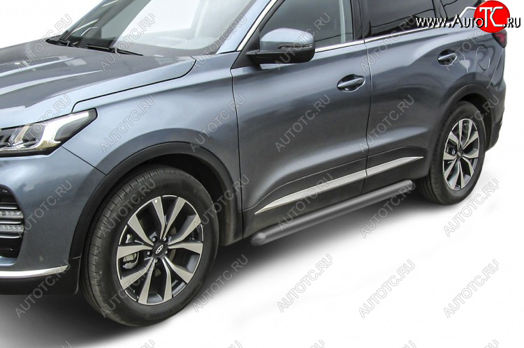 9 699 р. Защита порогов Slitkoff (Ø 76 мм, труба).  Chery Tiggo 7 PRO (2019-2025) (Цвет: серебристый)  с доставкой в г. Кемерово