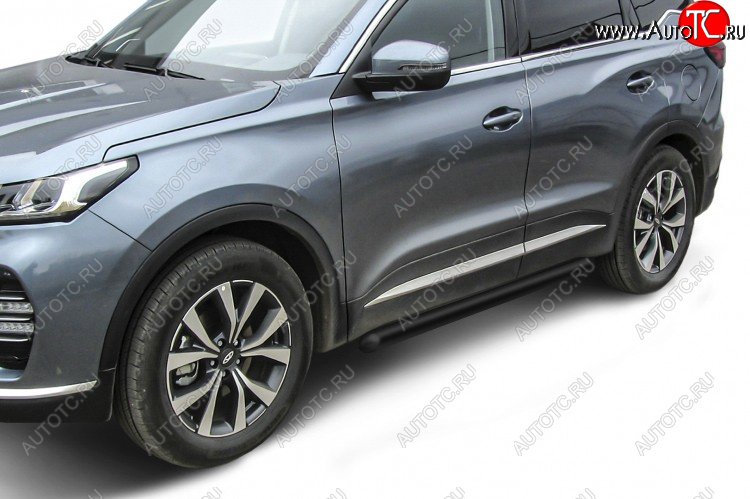 9 699 р. Защита порогов Slitkoff (Ø 76 мм, труба)  Chery Tiggo 7 PRO (2019-2025) (Цвет: черный)  с доставкой в г. Кемерово