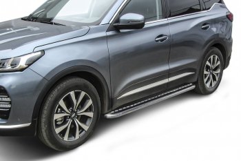 Защита порогов Slitkoff (Ø 57 мм, с листом) Chery Tiggo 7 PRO (2019-2025) (Нержавеющая сталь)
