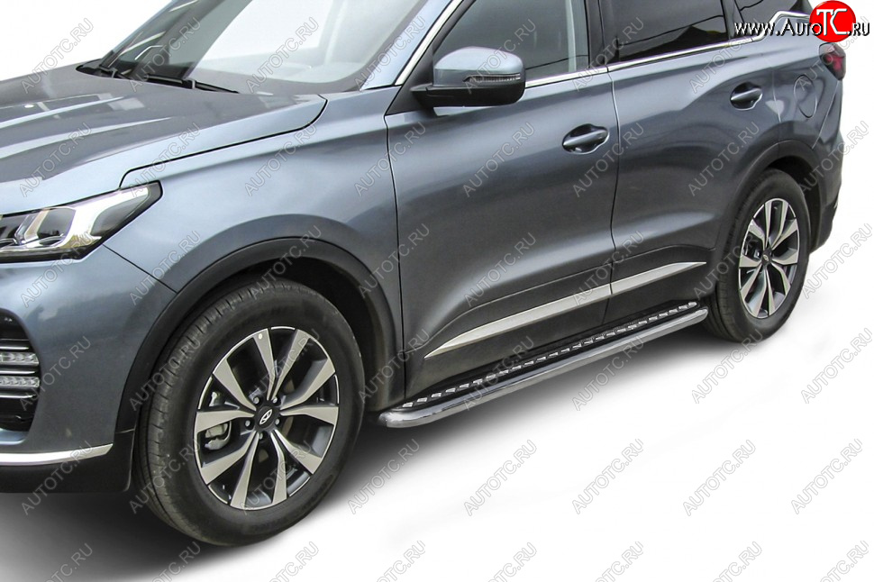 15 499 р. Защита порогов Slitkoff (Ø 57 мм, с листом) Chery Tiggo 7 PRO (2019-2025) (Нержавеющая сталь)  с доставкой в г. Кемерово