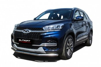 11 599 р. Защита переднего бампера Slitkoff (Ø 57 мм)  Chery Tiggo 8  (T18) (2019-2025) рестайлинг (Полированная нержавейка)  с доставкой в г. Кемерово. Увеличить фотографию 1