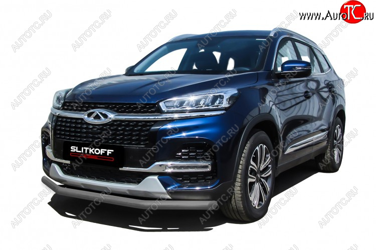 7 999 р. Защита переднего бампера Slitkoff (Ø 57 мм)  Chery Tiggo 8  (T18) (2019-2025) рестайлинг (Цвет: серебристый)  с доставкой в г. Кемерово