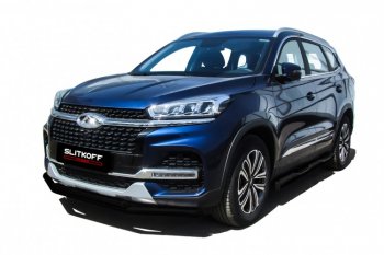 Защита переднего бампера Slitkoff (Ø 57+Ø 42). Chery Tiggo 8 (T18) рестайлинг (2019-2025)