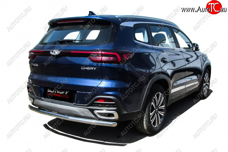 10 449 р. Защита заднего бампера Slitkoff (Ø 57 мм)  Chery Tiggo 8  (T18) (2019-2025) рестайлинг (Полированная нержавейка)  с доставкой в г. Кемерово