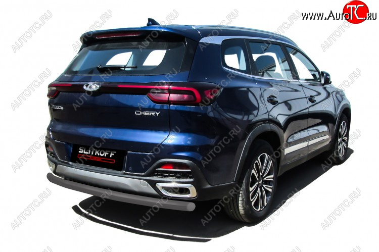 7 299 р. Защита заднего бампера Slitkoff (Ø 57 мм)  Chery Tiggo 8  (T18) (2019-2025) рестайлинг (Цвет: серебристый)  с доставкой в г. Кемерово