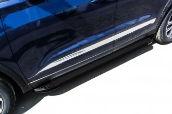 Пороги алюминиевые Slitkoff Chery Tiggo 8  (T18) (2019-2025) рестайлинг (Optima Black )