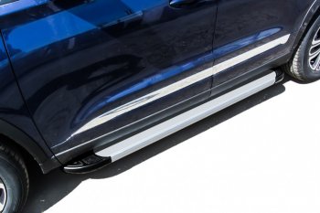 Пороги алюминиевые Slitkoff Chery Tiggo 8  (T18) (2019-2025) рестайлинг (Optima Silver)