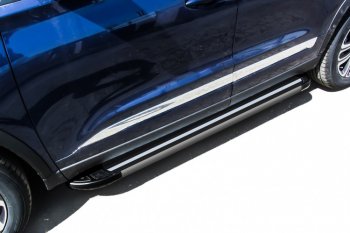 Пороги алюминиевые Slitkoff Chery Tiggo 8  (T18) (2019-2025) рестайлинг (Luxe Black)
