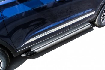 Пороги алюминиевые Slitkoff Chery Tiggo 8  (T18) (2019-2025) рестайлинг (Luxe Silver)