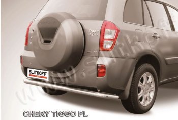 Защита заднего бампера Slitkoff (Ø 57 мм, длинная) Chery Tiggo T11 (2013-2016) рестайлинг (Сталь окрашенная в цвет: серебристый)