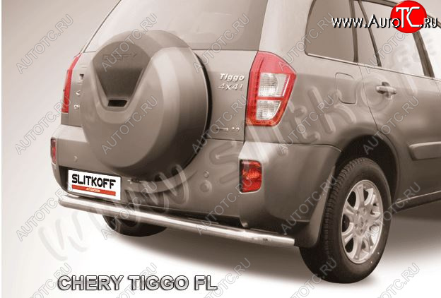 7 999 р. Защита заднего бампера Slitkoff (Ø 57 мм, длинная)  Chery Tiggo T11 (2013-2016) рестайлинг (Сталь окрашенная в цвет: серебристый)  с доставкой в г. Кемерово
