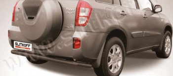 Защита заднего бампера Slitkoff (Ø57 мм, длинная) Chery Tiggo T11 (2013-2016) рестайлинг (Сталь полимерным покрытием в цвет: черный)