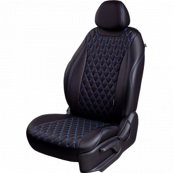 Чехлы для сидений Lord Autofashion Турин Ромб (экокожа, спинка и сиденья 60/40, 2 П-образных подголовника) Vortex Tingo дорестайлинг (2010-2012) (Черный, вставка черная, строчка синяя)