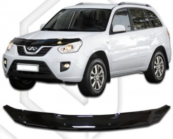 2 699 р. Дефлектор капота CA-Plastic (рестайл) Chery Tiggo T11 рестайлинг (2013-2016) (Classic черный, Без надписи)  с доставкой в г. Кемерово. Увеличить фотографию 1