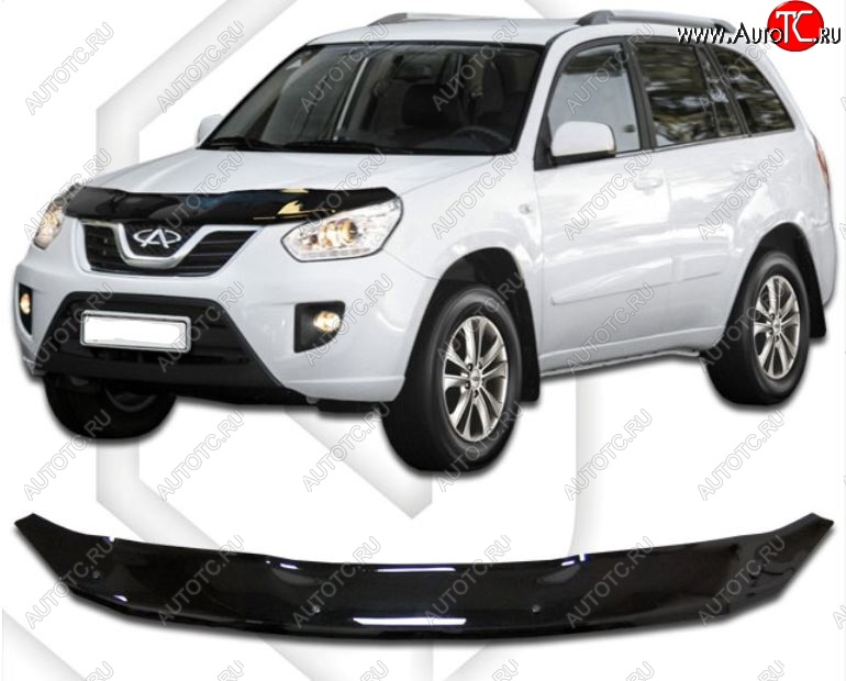 2 699 р. Дефлектор капота CA-Plastic (рестайл) Chery Tiggo T11 рестайлинг (2013-2016) (Classic черный, Без надписи)  с доставкой в г. Кемерово