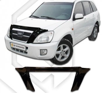 2 599 р. Дефлектор капота (2006-2010) CA-Plastic exclusive  Chery Tiggo T11 (2005-2013) дорестайлинг (серия Classic черный, Без надписи)  с доставкой в г. Кемерово. Увеличить фотографию 2