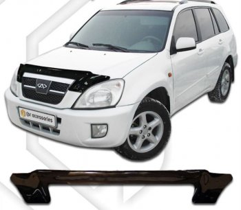 2 799 р. Дефлектор капота (2006-2010) CA-Plastic Chery Tiggo T11 дорестайлинг (2005-2013) (серия Classic черный, Без надписи)  с доставкой в г. Кемерово. Увеличить фотографию 2
