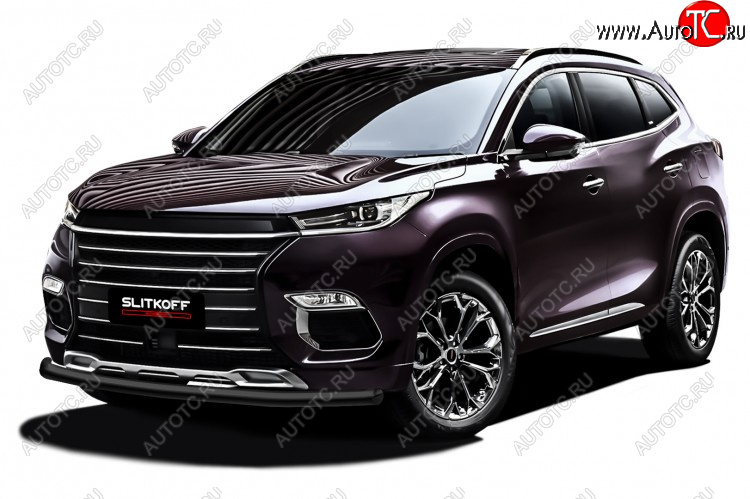 8 299 р. Защита переднего бампера Slitkoff (Ø 57 мм).  EXEED TXL (2020-2021)  дорестайлинг (Цвет: черный)  с доставкой в г. Кемерово