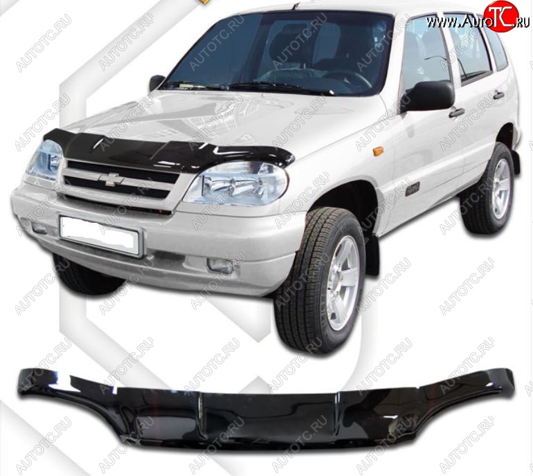 2 299 р. Дефлектор капота CA-Plastic Chevrolet Niva 2123 дорестайлинг (2002-2008) (серия Classic черный, Без надписи)  с доставкой в г. Кемерово