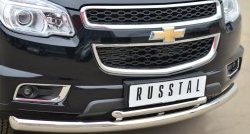 24 699 р. Защита переднего бампера (2 трубыØ76 и 42 мм, нержавейка) SLITKOFF  Chevrolet Trailblazer  GM800 (2012-2016) дорестайлинг  с доставкой в г. Кемерово. Увеличить фотографию 2