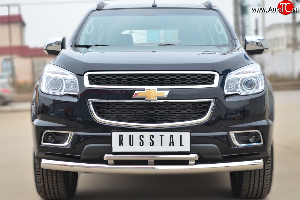 24 699 р. Защита переднего бампера (2 трубыØ76 и 42 мм, нержавейка) SLITKOFF  Chevrolet Trailblazer  GM800 (2012-2016) дорестайлинг  с доставкой в г. Кемерово