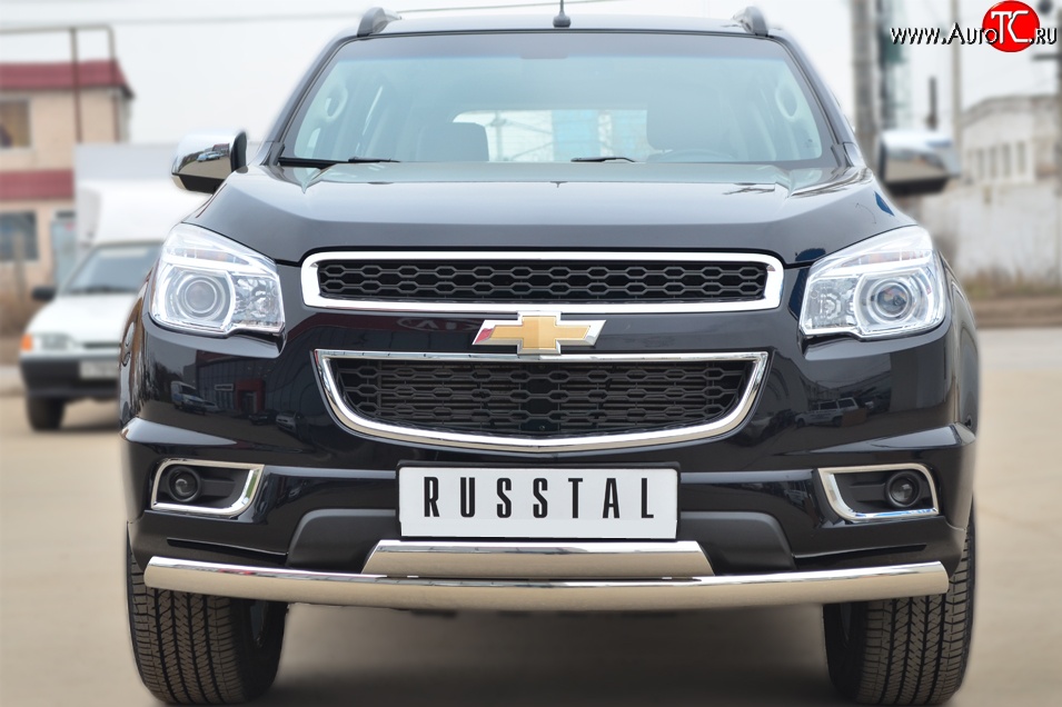 21 999 р. Защита переднего бампера (2 трубыØ75х42 мм, нержавейка) Russtal Chevrolet Trailblazer GM800 дорестайлинг (2012-2016)  с доставкой в г. Кемерово