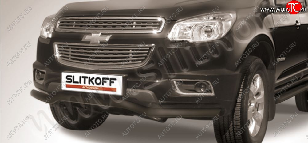 10 849 р. Защита переднего бампера Slitkoff (волна, d57)  Chevrolet Trailblazer  GM800 (2012-2016) дорестайлинг (Сталь с полимерным покрытием. Цвет: чёрный)  с доставкой в г. Кемерово