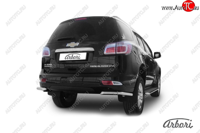 11 429 р. Защита заднего бампера Arbori (уголки, нержавейка, 1 труба d76 mm). Chevrolet Trailblazer GM800 дорестайлинг (2012-2016)  с доставкой в г. Кемерово