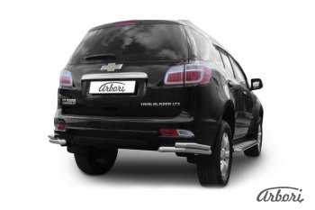 Защита заднего бампера Arbori (уголки, нержавейка, 2 трубы d57 и 42 mm). Chevrolet Trailblazer GM800 дорестайлинг (2012-2016)