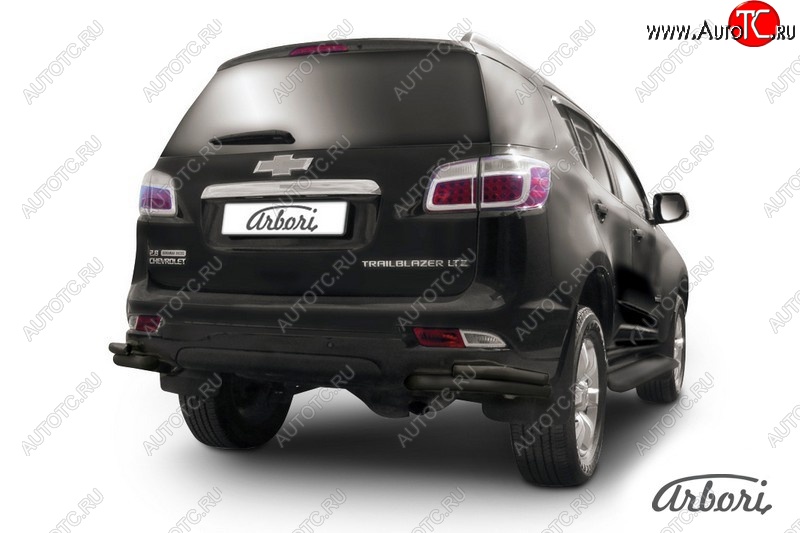 5 669 р. Защита заднего бампера Arbori (уголки, черная, 2 трубы d76 и 42 mm). Chevrolet Trailblazer GM800 дорестайлинг (2012-2016)  с доставкой в г. Кемерово