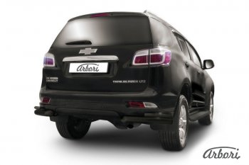 Защита заднего бампера Arbori (уголки, черная, 2 трубы d76 и 42 mm). Chevrolet Trailblazer GM800 дорестайлинг (2012-2016)