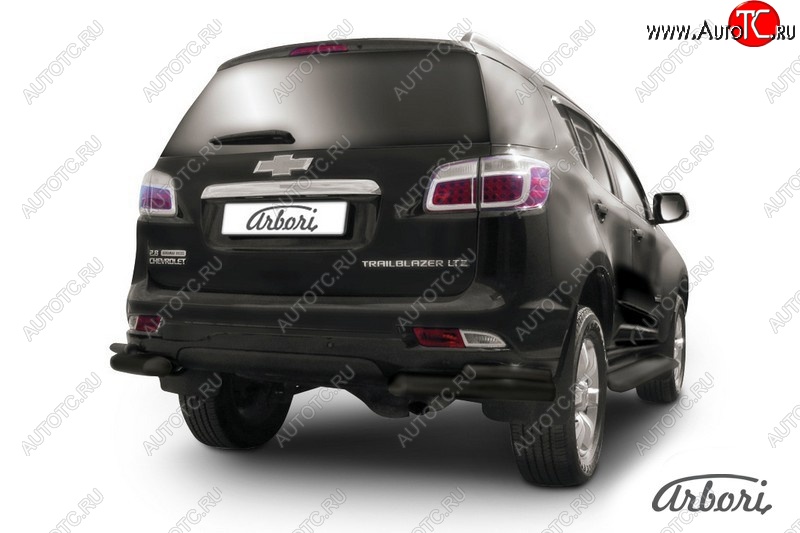 10 619 р. Защита заднего бампера Arbori (уголки, черная, 2 трубы d76 и 42 mm). Chevrolet Trailblazer GM800 дорестайлинг (2012-2016)  с доставкой в г. Кемерово