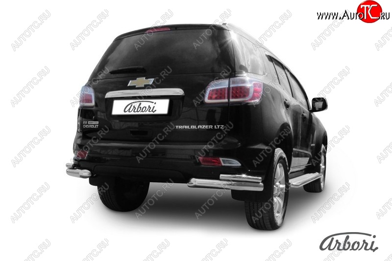 15 479 р. Защита заднего бампера Arbori (уголки, нержавейка, 2 трубы d76 и 42 mm).  Chevrolet Trailblazer  GM800 (2012-2016) дорестайлинг  с доставкой в г. Кемерово