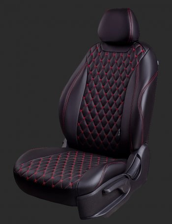 Чехлы для сидений Lord Autofashion Байрон (экокожа, спинка 60/40, 3 г-образных подголовника) Ravon Nexia R3 (2016-2020) (Черный, строчка красная)