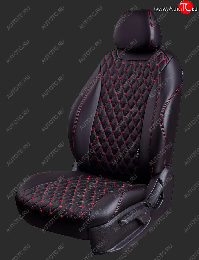 13 399 р. Чехлы для сидений Lord Autofashion Байрон (экокожа, спинка 60/40, 3 г-образных подголовника) Ravon Nexia R3 (2016-2020) (Черный, строчка красная)  с доставкой в г. Кемерово
