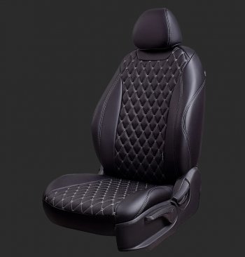 Чехлы для сидений Lord Autofashion Байрон (экокожа, спинка 60/40, 3 г-образных подголовника) Ravon Nexia R3 (2016-2020) (Черный, строчка серая)