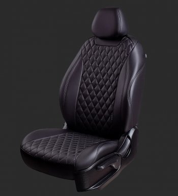 Чехлы для сидений Lord Autofashion Байрон (экокожа, спинка 60/40, 3 г-образных подголовника) Ravon Nexia R3 (2016-2020) (Черный, строчка черная)