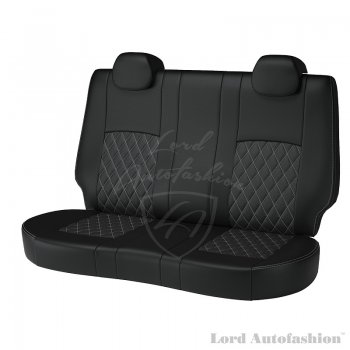9 449 р. Чехлы для сидений Lord Autofashion Турин Ромб (экокожа) Chevrolet Aveo T300 седан (2011-2015) (Черный, вставка черная, строчка серая)  с доставкой в г. Кемерово. Увеличить фотографию 2