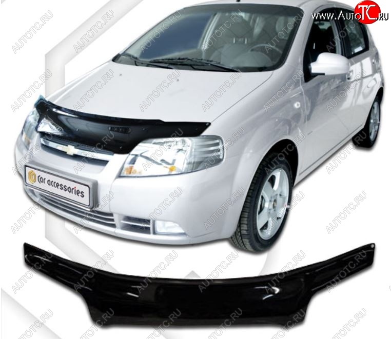 3 079 р. Дефлектор капота CA Plastic (черный) Chevrolet Aveo T200 хэтчбек 5 дв (2002-2008) (Classic черный, Без надписи)  с доставкой в г. Кемерово
