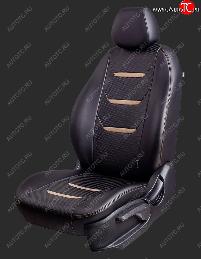 7 549 р. Чехлы для сидений Lord Autofashion Турин 2 (экокожа, спинка 60/40, 2 Г-образных подголовника) Chevrolet Aveo T300 седан (2011-2015) (Черный/Черный/Бежевый/Бежевый)  с доставкой в г. Кемерово