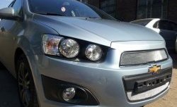 1 539 р. Нижняя сетка на бампер Russtal (хром) Chevrolet Aveo T300 хэтчбек (2011-2015)  с доставкой в г. Кемерово. Увеличить фотографию 1