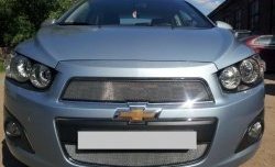 1 539 р. Нижняя сетка на бампер Russtal (хром)  Chevrolet Aveo  T300 (2011-2015) седан, хэтчбек  с доставкой в г. Кемерово. Увеличить фотографию 2