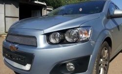 1 539 р. Нижняя сетка на бампер Russtal (хром)  Chevrolet Aveo  T300 (2011-2015) седан, хэтчбек  с доставкой в г. Кемерово. Увеличить фотографию 3