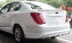 4 199 р. Накладка на задний бампер CT Chevrolet Aveo T300 седан (2011-2015) (Неокрашенная)  с доставкой в г. Кемерово. Увеличить фотографию 2
