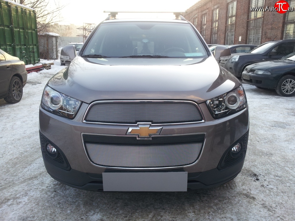 3 199 р. Сетка на бампер Russtal (хром) Chevrolet Captiva 2-ой рестайлинг (2013-2016)  с доставкой в г. Кемерово
