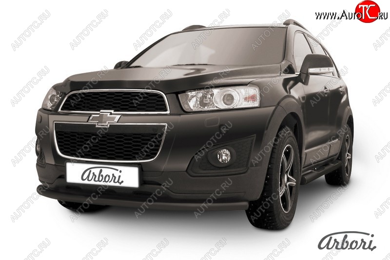 6 389 р. Защита переднего бампера Arbori (радиусная, черная, 1 труба d57 mm).  Chevrolet Captiva (2013-2016) 2-ой рестайлинг  с доставкой в г. Кемерово