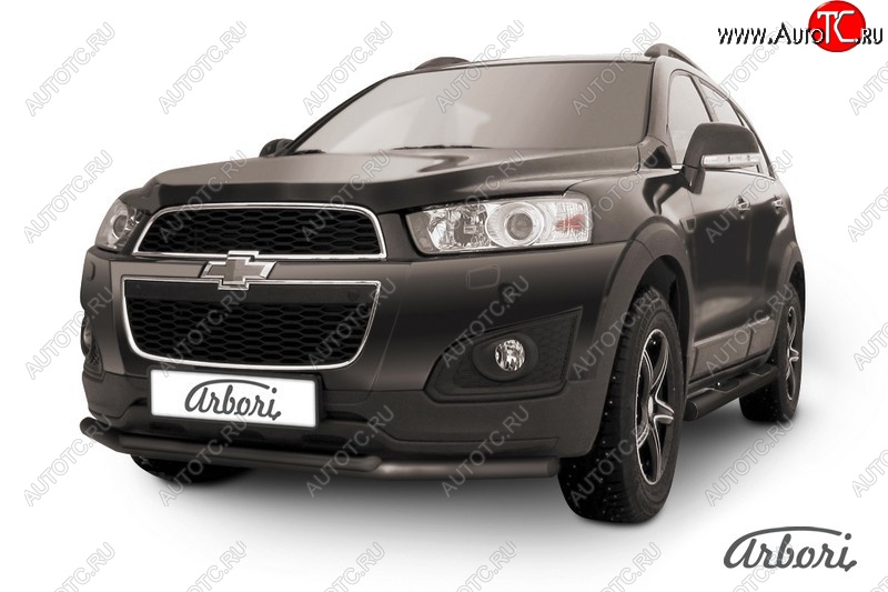 7 559 р. Защита переднего бампера Arbori (черная, 2 трубы d57 и 42 mm).  Chevrolet Captiva (2013-2016) 2-ой рестайлинг  с доставкой в г. Кемерово