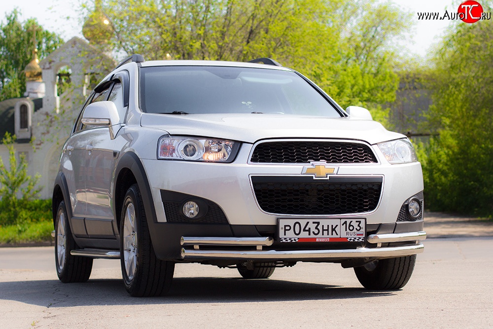 3 879 р. Двойная защита переднего бампера из труб диаметром 63 и 51 мм Petroil Tuning  Chevrolet Captiva (2011-2013) 1-ый рестайлинг (Нержавейка)  с доставкой в г. Кемерово